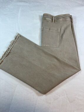 Zara High Waisted Wide Leg Pants Sand Beige Raw Hem Trousers Marine Sailor SZ 4